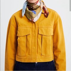 Zara Mustard Yellow Women's Bomber-Style Denim Jacket